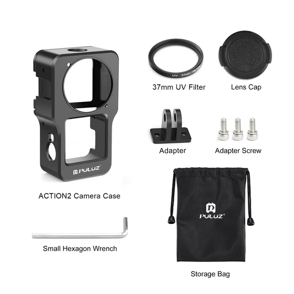 PULUZ CNC Alüminyum Alaşımlı Kafes DJI Action 2 Siyah - 7