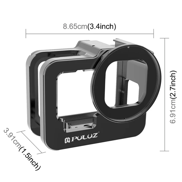 GoPro HERO9 Black İçin Kalınlaştırılmış CNC Alüminyum Alaşımlı Koruyucu Kafes UV Lensli Siyah - 3