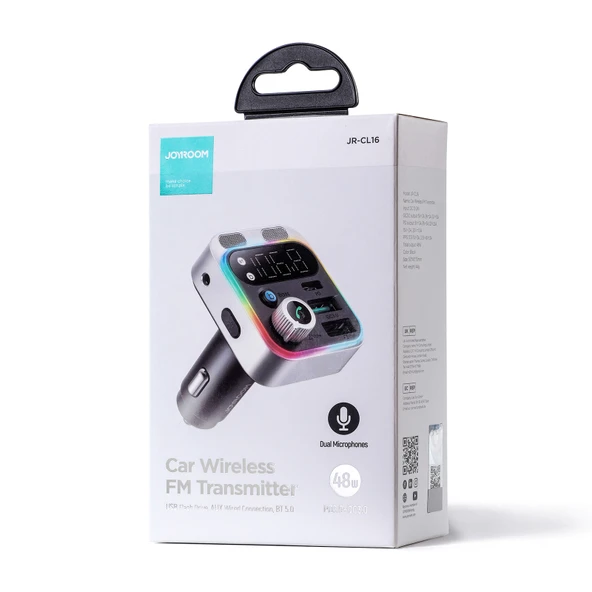 JOYROOM JR CL16 48W Bluetooth 5.0 Kablosuz Araç FM Verici Gri - 7