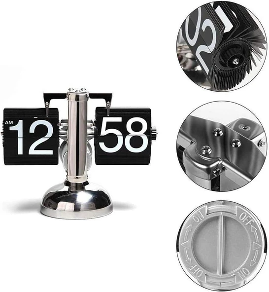 Valkyrie Retro Metanik Yaprak Saat Ev Ofis Masa Saati Paslanmaz Çelik Tek Bacak Siyah - 5