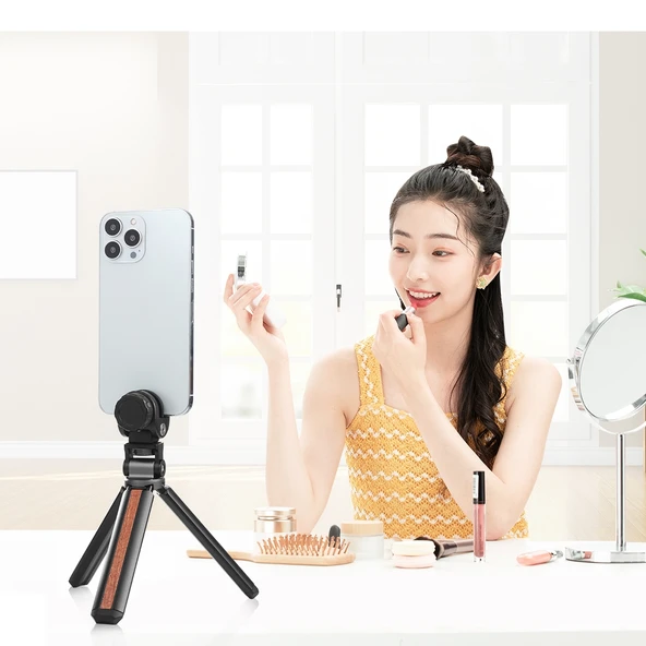 PULUZ Kakma Ahşap Masaüstü Vlogging Canlı Yayın Tripod Tutucu ve Tripod Başlığı Siyah - 6