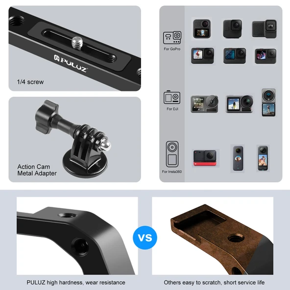 PULUZ Çift Silikon Saplı Alüminyum Dalış Aparatı Kırmızı GoPro ve Aksiyon Kameraları İçin - 6
