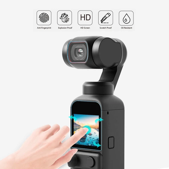 DJI OSMO Pocket 2 Uyumlu 9H 2.5D HD Temperli Cam Lens Koruyucu ve Ekran Filmi - 6