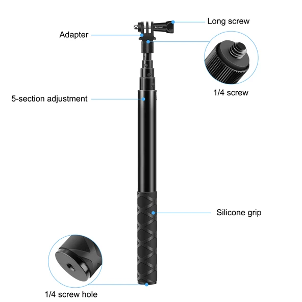 PULUZ 110cm Metal Selfie Çubuğu Monopod Görünmez Adaptör Tabanlı ve Vida ile Insta360 One RS X2 X3 X4 Uyumlu - 4