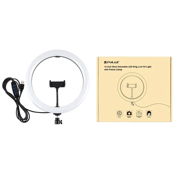PULUZ 30cm USB 3 Modlu Ayarlanabilir Çift Renk Sıcaklığı LED Kavisli Yüzük Işık Siyah Telefon Tutuculu - 9