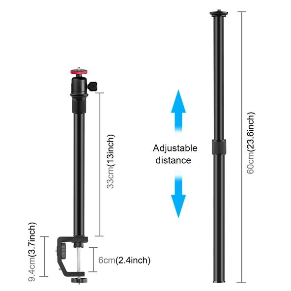PULUZ C Kelepçe Montajlı Işık Standı Uzatma Merkezi Mili Çubuk Monopod Tutucu Seti Top Başlıklı 33-60cm Siyah - 2
