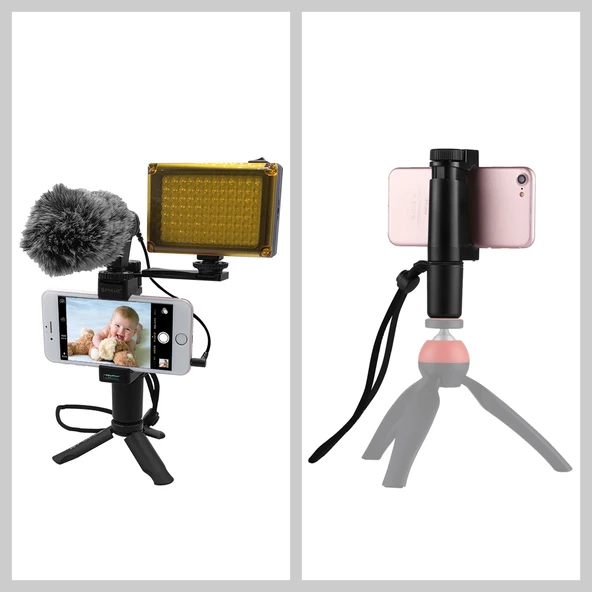 PULUZ Vlogging Canlı Yayın El Tutamağı Selfie Rig Sabitleyici ABS Tripod Adaptör Montaj Soğuk Ayakkabı Tabanlı ve Bilek Askılı - 6