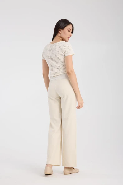 IŞŞIL 4564-Esnek Karın Banlı Hamile Giyim Bol Paça Kumaş Pantolon - 8