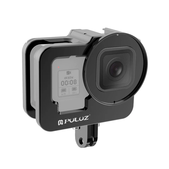 GoPro HERO9 Black İçin Kalınlaştırılmış CNC Alüminyum Alaşımlı Koruyucu Kafes UV Lensli Siyah - 1