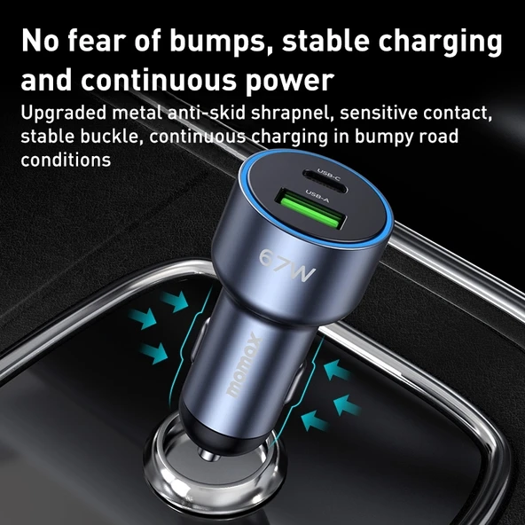 MOMAX UC16E 67W USB C ve USB Çift Portlu Araç Şarj Cihazı - 4