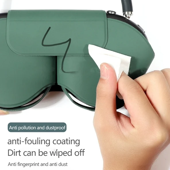 AirPods Max Kulaklık Koruyucu Kılıf Siyah Yumuşak Deri - Resim 4