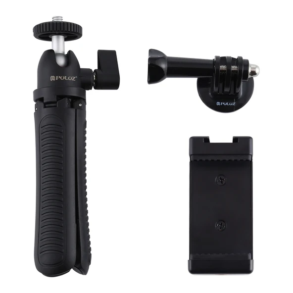 PULUZ Siyah Selfie Çubuğu Tripod Aparatlı Telefon Tutucu Uzun Vida - 10