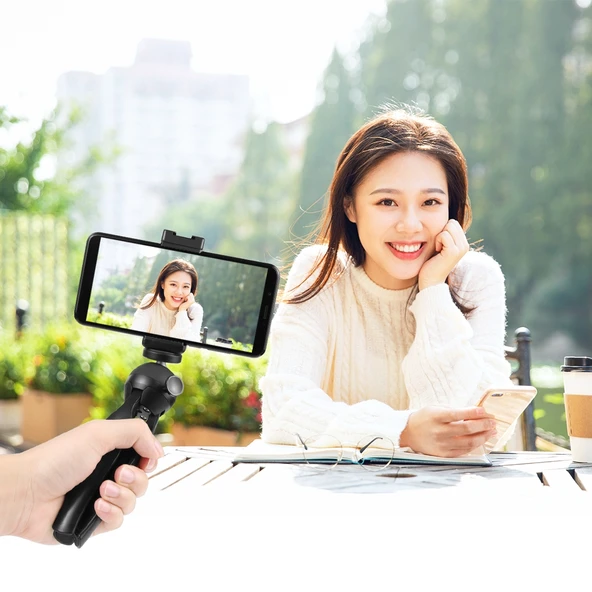 PULUZ Canlı Yayın Akıllı Telefon Video Işığı Vlogger Seti Mikrofonlu LED Işık Tripodlu Telefon Tutucu Siyah - 6
