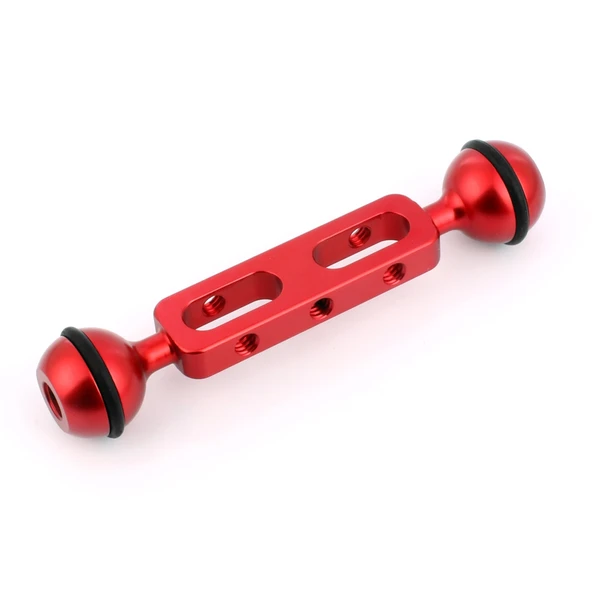 PULUZ 13cm Alüminyum Alaşım Çift Top Kollu Dalış Aparatı Kırmızı 25mm Top Çapı