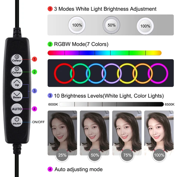 PULUZ 4 in 1 Vlogging Canlı Yayın Akıllı Telefon Video Rig Kiti Kirmizi RGBW 12cm Halka LED Selfie Isigi Mikrofon ve Cep Tripod - 9