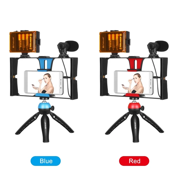 PULUZ 4 in 1 Vlogging Canlı Yayın LED Selfie Işığı Mavi Mikrofonlu Tripodlu Telefon Video Rig Kiti - 12