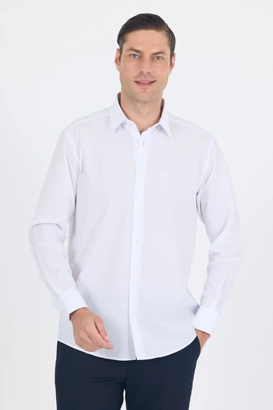 Beyaz Klasik Yaka Uzun Kol Cepsiz Comfort Fit Classic Pamuklu Gömlek Gömlek 1004250287 ürün görseli