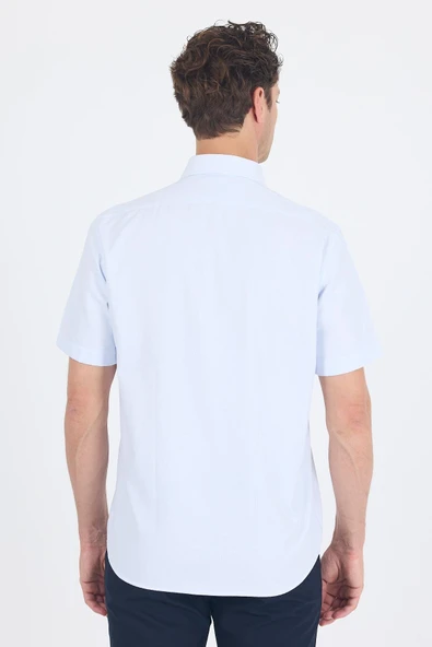 Beyaz-Gri Sert  Yaka Kısa Kol Cepli  Comfort Fit Cls Gömlek 1004250260 - Resim 5