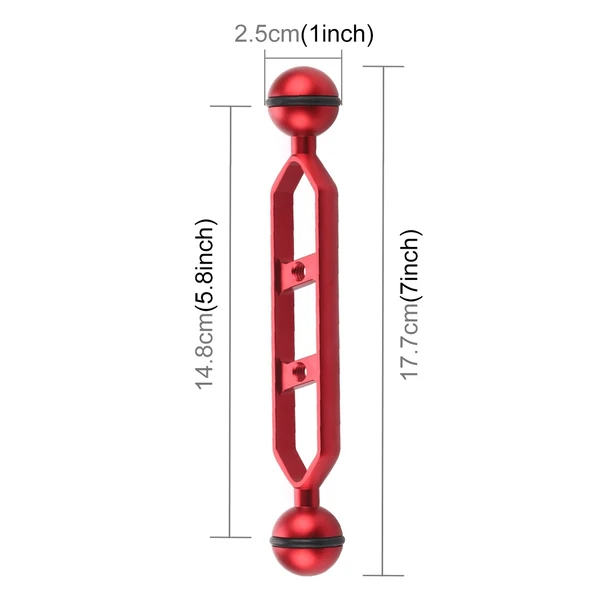 PULUZ 7.0 inç 17.7 cm Alüminyum Alaşım Çift Toplu Kol Kırmızı 25 mm Top Çapı - 2