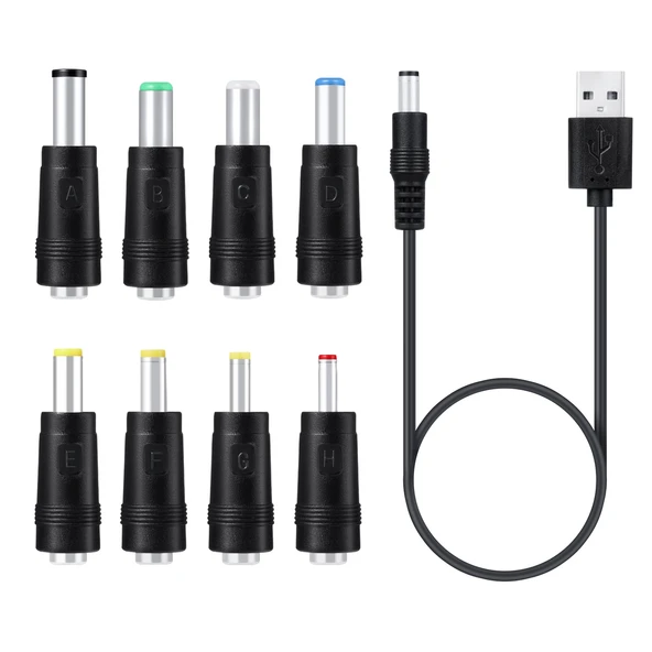 8in1 DC Güç Kablosu USB Çok Fonksiyonlu Değiştirilebilir Fiş Siyah