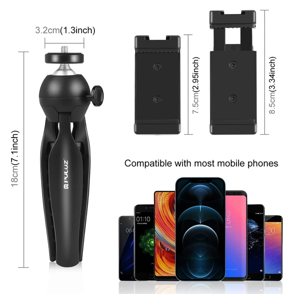 PULUZ Canlı Yayın Akıllı Telefon Video Vlogger Seti Mikrofon Tripod ve Telefon Tutucu Siyah - 2