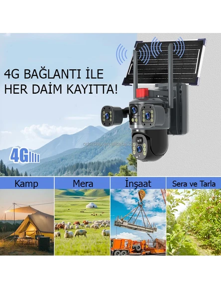 Güneş Enerjili 4G Bağlantılı 4 Lens Full HD CCTV Güvenlik Kamerası - 3