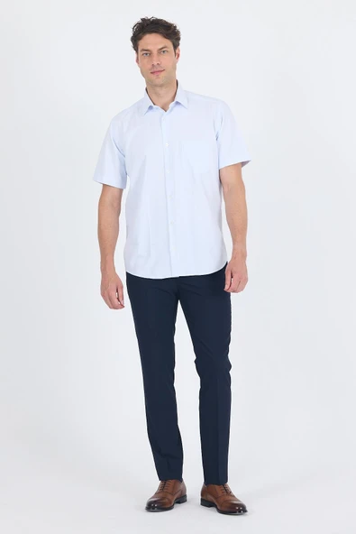 Beyaz-Gri Sert  Yaka Kısa Kol Cepli  Comfort Fit Cls Gömlek 1004250260 - Resim 2