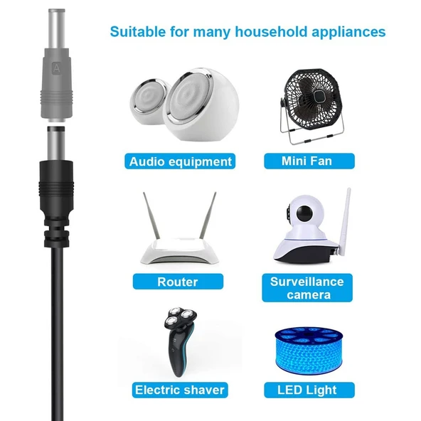8in1 DC Güç Kablosu USB Çok Fonksiyonlu Değiştirilebilir Fiş Siyah - 6