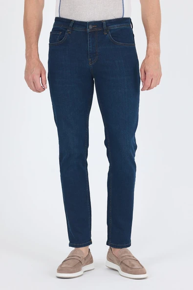 Lacivert Gabardin 5 Cep Düz Paça Casual Slim Fit Pamuklu Denim Pantolon 1023250153