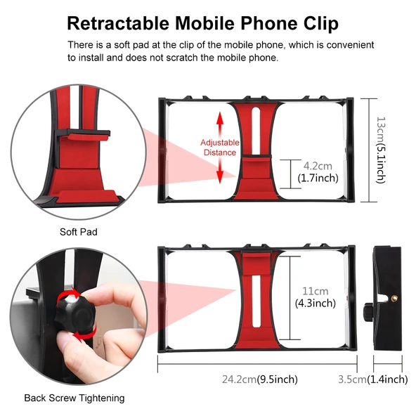 PULUZ 2'si 1 Arada Canlı Yayın Akıllı Telefon Video Rig ve Mikrofon Kiti Kırmızı - 3