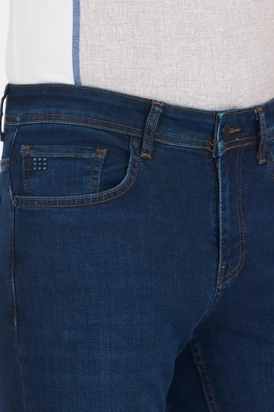 Lacivert Gabardin 5 Cep Düz Paça Casual Slim Fit Pamuklu Denim Pantolon 1023250153 - 4