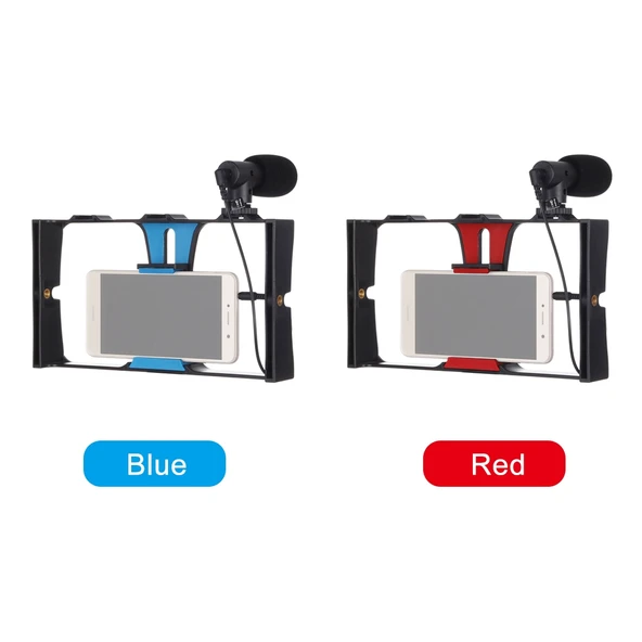 PULUZ 2'si 1 Arada Canlı Yayın Akıllı Telefon Video Rig ve Mikrofon Kiti Kırmızı - 11