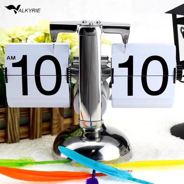 Valkyrie Retro Metanik Yaprak Saat Ev Ofis Masa Saati Paslanmaz Çelik Tek Bacak Siyah