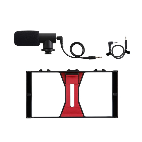 PULUZ 2'si 1 Arada Canlı Yayın Akıllı Telefon Video Rig ve Mikrofon Kiti Kırmızı - 9