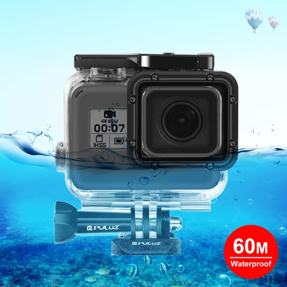 GoPro HERO5 Uyumlu 60 Metre Su Geçirmez Dalış Koruyucu Kılıf Mandallı Temel Montaj ve Vida