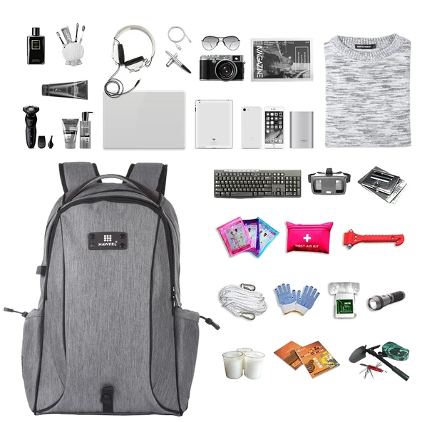 HAWEEL Gri Outdoor Taşınabilir Kanvas Çift Omuzlu Laptop Sırt Çantası 15.6 Inç - 7