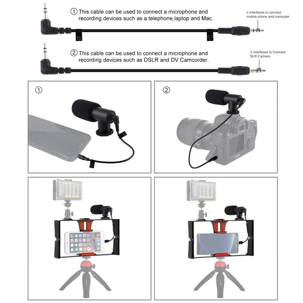 PULUZ 2'si 1 Arada Canlı Yayın Akıllı Telefon Video Rig ve Mikrofon Kiti Kırmızı - 8