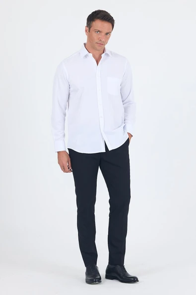 Uzun Kol Kareli Desen Armürlü Sert Yaka cepli Pamuklu Classic Comfort Fit Gömlek 1004250186 - 5
