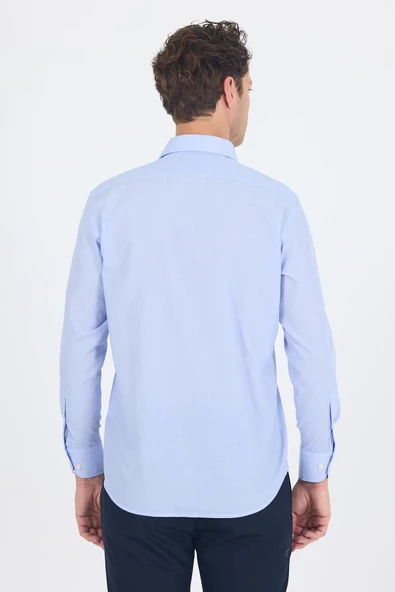 Mavi Uzun Kol Pamuklu Basic Comfort Fit Gömlek 1004250002 - Resim 5