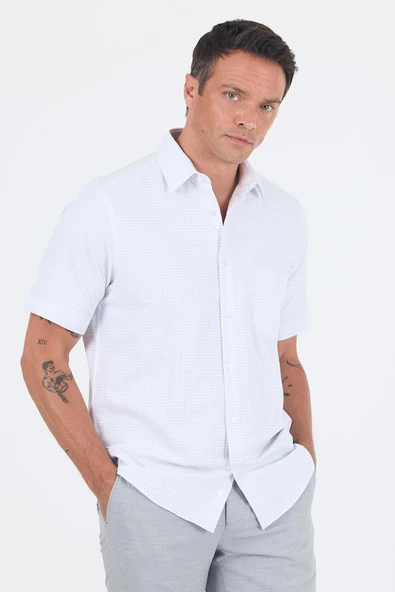 Beyaz Sert  Yaka Kısa Kol Cepli  Comfort Fit Cls Gömlek 1004250261 ürün görseli 1