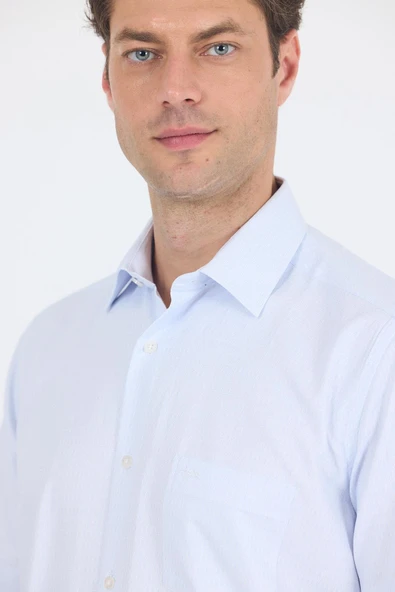 Beyaz-Gri Sert  Yaka Kısa Kol Cepli  Comfort Fit Cls Gömlek 1004250260 - Resim 4