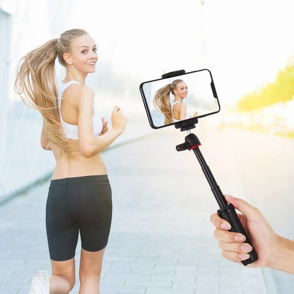 PULUZ Siyah Selfie Çubuğu Tripod Aparatlı Telefon Tutucu Uzun Vida - 8