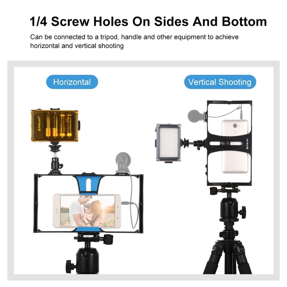 PULUZ 2'si 1 Arada Vlogging Canlı Yayın LED Selfie Işığı ve Video Rig Kiti Mavi - 7