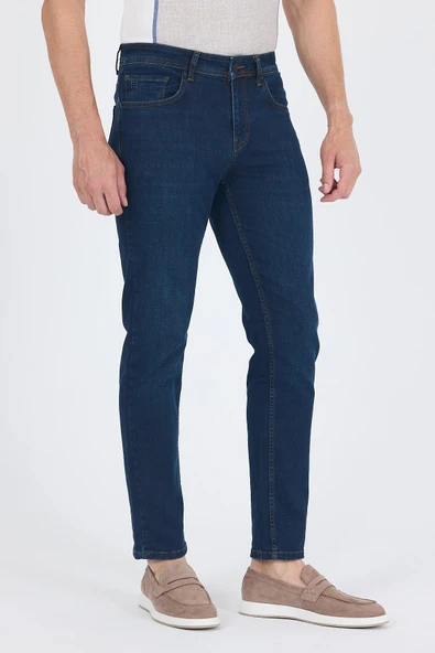 Lacivert Gabardin 5 Cep Düz Paça Casual Slim Fit Pamuklu Denim Pantolon 1023250153 - 2