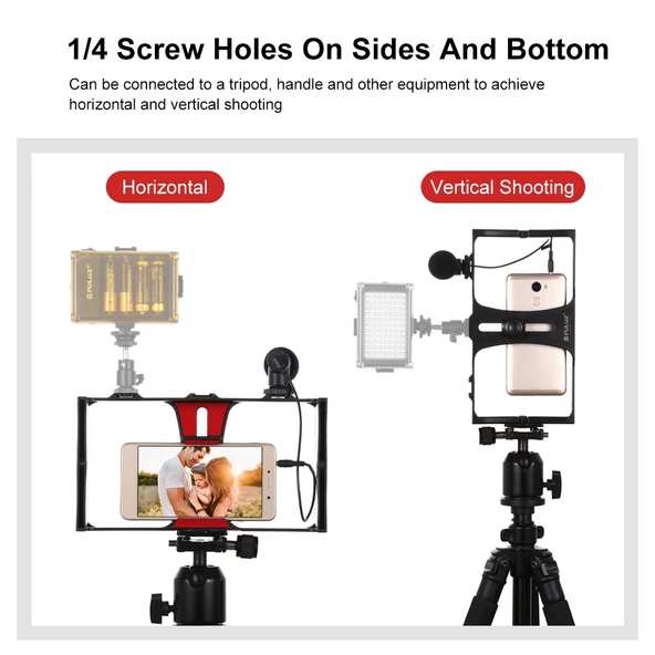 PULUZ 2'si 1 Arada Canlı Yayın Akıllı Telefon Video Rig ve Mikrofon Kiti Kırmızı - 7