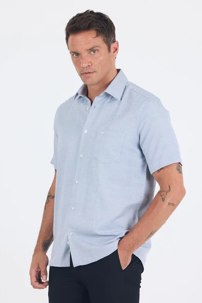 Koyu Lacivert Sert  Yaka Kısa Kol Cepli  Comfort Fit Cls Gömlek 1004250264 - Resim 2