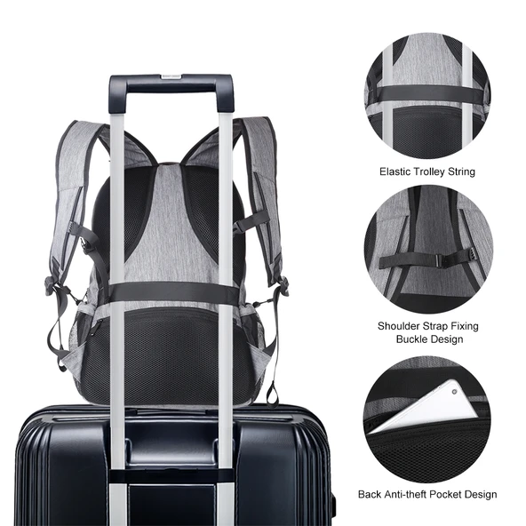 HAWEEL Gri Outdoor Taşınabilir Kanvas Çift Omuzlu Laptop Sırt Çantası 15.6 Inç - 8