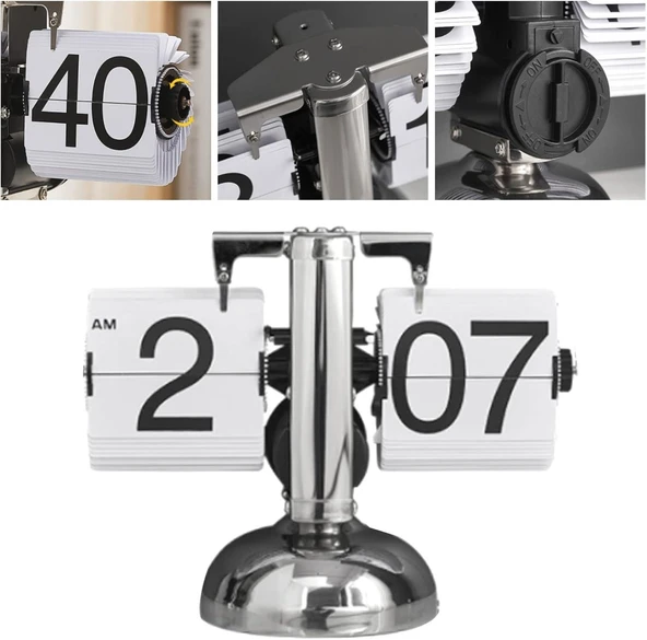 Valkyrie Retro Metanik Yaprak Saat Ev Ofis Masa Saati Paslanmaz Çelik Tek Bacak Siyah - 7