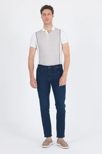 Lacivert Gabardin 5 Cep Düz Paça Casual Slim Fit Pamuklu Denim Pantolon 1023250153 - 3