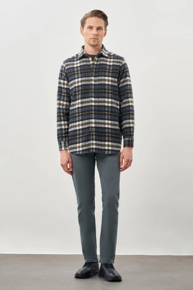 Siyah Yünlü Ekose Desen Yumuşak Yaka Cepsiz Uzun Kol Casual Comfort Fit Gömlek 1004245227 - Resim 2